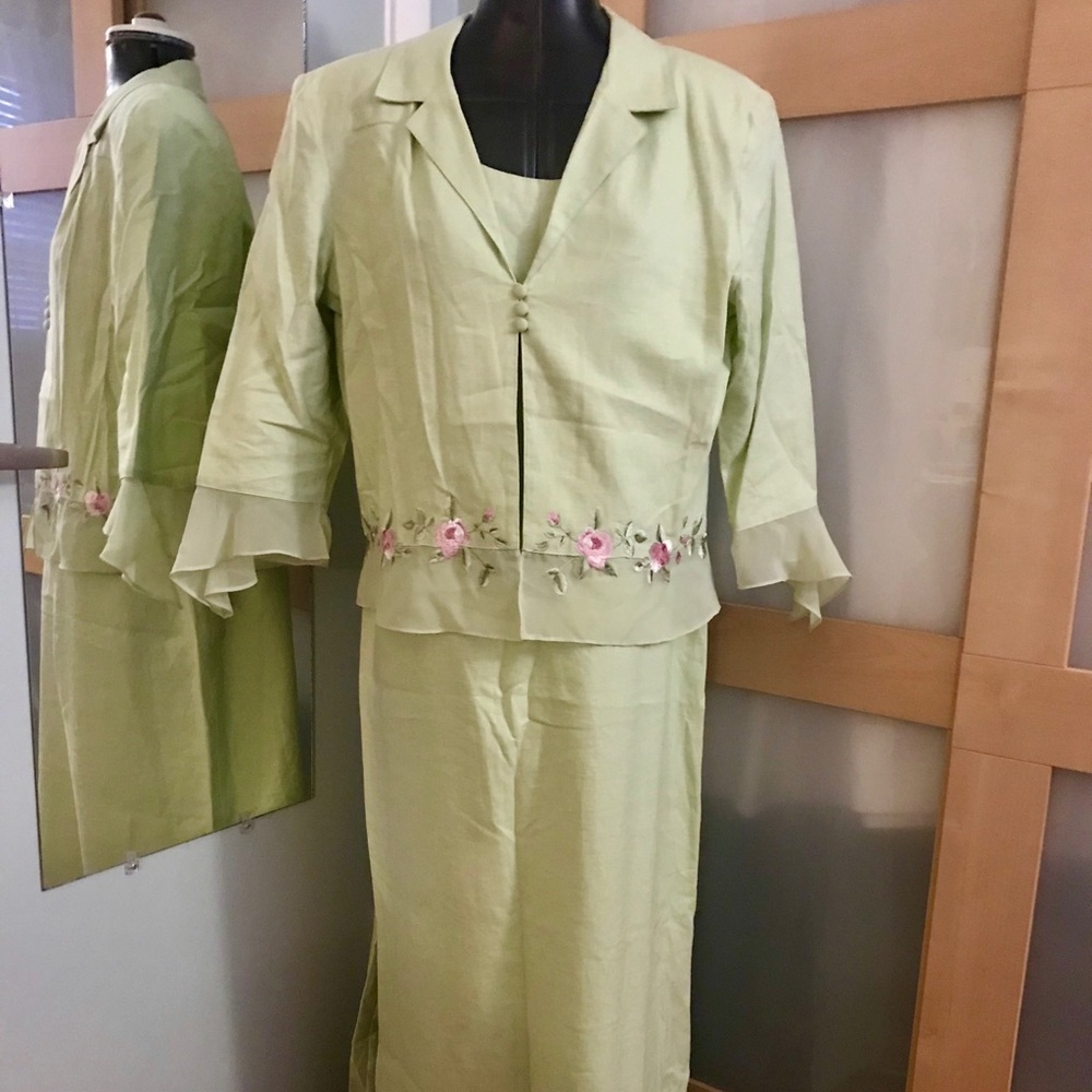 Lime Linen 2Pc Dress/Jacket Set, 14